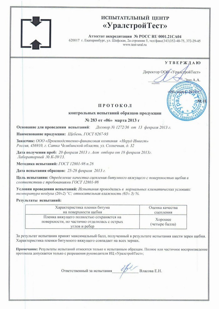 Испытаний характеристик. Неруд сервис Махнево сертификат.